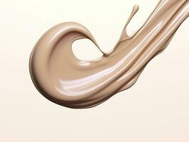 Liquid foundation splash element, fluid cosmetic cream 3d rendering. AI Generated photo