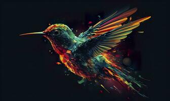 hummingbird logo with multiple colors flying through the air.  AI Generated photo