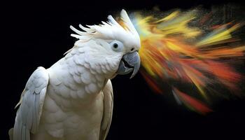 Digital photo manipulation of a white parrot. Generative AI