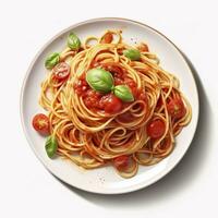 Delicious Plate of Spaghetti with Tomato Sauce on a White Background Generative AI photo