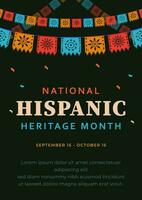 Hispanic heritage month. Abstract flag ornament poster design, retro style with text, geometry vector