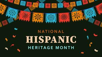 Hispanic heritage month. Abstract flag ornament background design, retro style with text, geometry vector