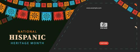 Hispanic heritage month. Abstract flag ornament banner design, retro style with text, geometry vector