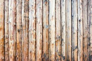 Aged background wooden gnarled natural fence made of vertical planks photo