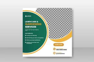 lawn care and gardening service social media cover or post and web banner design template vector