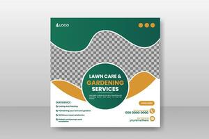 lawn care and gardening service social media cover or post and web banner design template vector