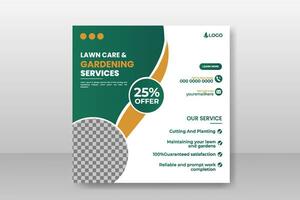 lawn care and gardening service social media cover or post and web banner design template vector