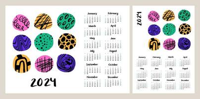 Calendar layout for 2024. Beautiful abstract illustration. Vertical and horizontal layouts for A4, A5 printing vector