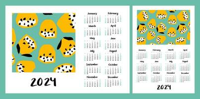 Calendar layout for 2024. Abstract illustration of exotic fruits or flowers. Vertical and horizontal layouts for A4, A5 printing vector