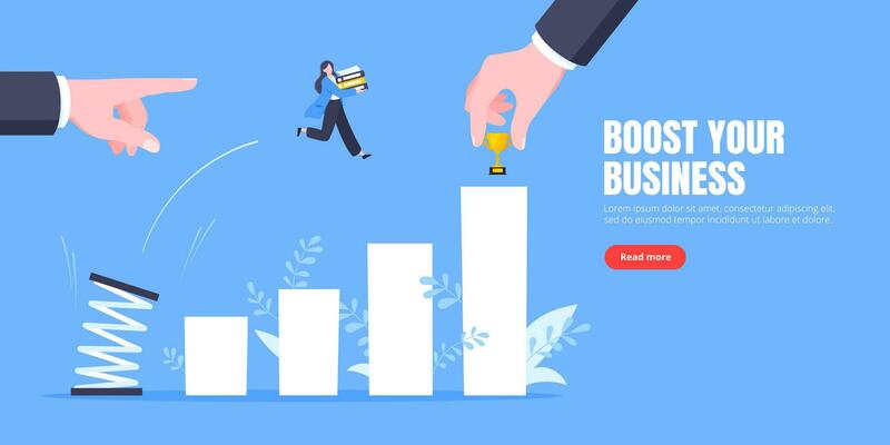 Business mentor helps to improve career with springboard vector illustration.