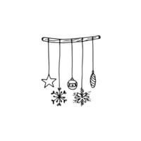 Hand drawn christmas decoration with star, snowflake, and ball. Vector illustration of Christmas decoration isolated on white background.