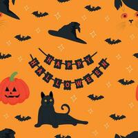 Witch cat seamless pattern vector