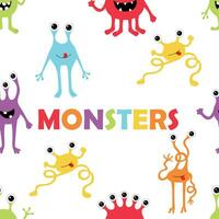 Seamless pattern of cute monsters on white background vector