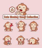 Set of cute monkey character in various poses sticker vector cartoon illustration