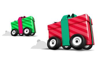 Gifts on wheels red and green with white background video