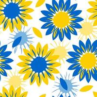 Large sunflower flowers with green leaves create a seamless pattern on a white background for textiles, fabrics. Vector. vector