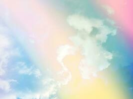 beauty sweet pastel green pink colorful with fluffy clouds on sky. multi color rainbow image. abstract fantasy growing light photo