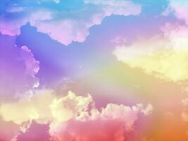 beauty sweet pastel red yellow colorful with fluffy clouds on sky. multi color rainbow image. abstract fantasy growing light photo