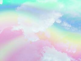 beauty abstract sweet pastel soft blue green with fluffy clouds on sky. multi color rainbow image. fantasy growing light photo