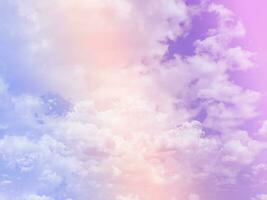 beauty sweet pastel soft purple and blue with fluffy clouds on sky. multi color rainbow image. abstract fantasy growing light photo