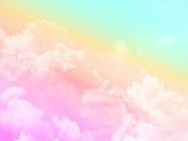 beauty sweet pastel pink blue colorful with fluffy clouds on sky. multi color rainbow image. abstract fantasy growing light photo