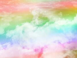 beauty sweet pastel orange green colorful with fluffy clouds on sky. multi color rainbow image. abstract fantasy growing light photo