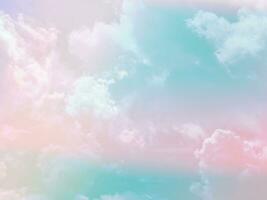 beauty sweet pastel pink green  colorful with fluffy clouds on sky. multi color rainbow image. abstract fantasy growing light photo