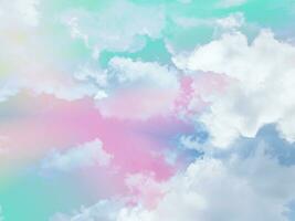 beauty sweet pastel pink green colorful with fluffy clouds on sky. multi color rainbow image. abstract fantasy growing light photo
