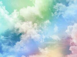 beauty sweet pastel green yellow  colorful with fluffy clouds on sky. multi color rainbow image. abstract fantasy growing light photo