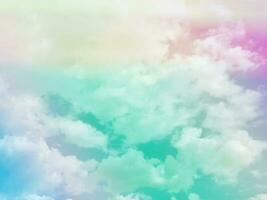 beauty sweet pastel purple green colorful with fluffy clouds on sky. multi color rainbow image. abstract fantasy growing light photo