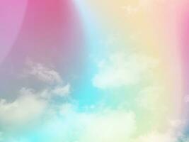 beauty sweet pastel soft yellow and red with fluffy clouds on sky. multi color rainbow image. abstract fantasy growing light photo