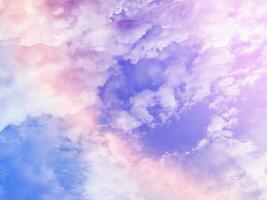 beauty abstract sweet pastel soft purple and blue with fluffy clouds on sky. multi color rainbow image. fantasy growing light photo