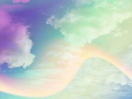 beauty sweet pastel orange green  colorful with fluffy clouds on sky. multi color rainbow image. abstract fantasy growing light photo