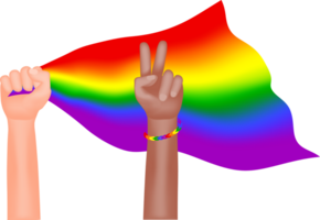 hand- Holding een regenboog vlag PNG