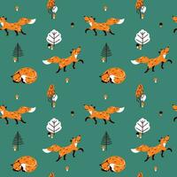 Childish seamless pattern with cute fox in the autumn forest. Creative kids scandinavian style texture for fabric, wrapping, textile, wallpaper, apparel. Vector. vector