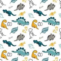 Funny dinosaurs and eggs drawn in doodles style, seamless pattern for kids products. Vector. vector