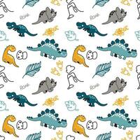 Funny dinosaurs and eggs drawn in doodles style, seamless pattern for kids products. Vector. vector