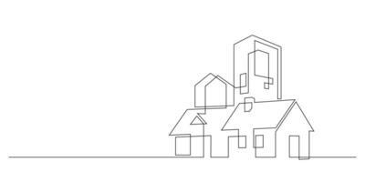 continuous line drawing of housing estate building single line vector