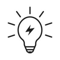 Light Bulb Vector Icon Outline, Lightening, Electric Lamp, Represents Idea And Innovation Sign, Thinking Concept, Innovative, Brainstorm Design Elements, Electric Bulb Light With Rays Glowing Vector