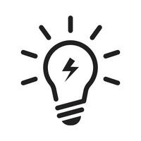 Light Bulb Vector Icon Outline, Lightening, Electric Lamp, Represents Idea And Innovation Sign, Thinking Concept, Innovative, Brainstorm Design Elements, Electric Bulb Light With Rays Glowing Vector