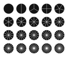 Circles divided into parts from 1 to 20. Circle segments set. Fraction pie divided into slices vector