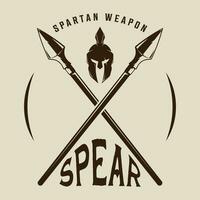 cross of spear logo vector vintage illustration template icon graphic design. helmet of spartan and weapon sign or symbol for business or sport concept with retro typography style