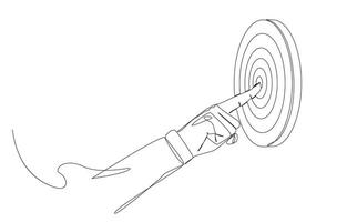 Continuous one line drawing of hand pointing to center of target, business direction to achieve target, goal oriented concept, single line design vector illustration.