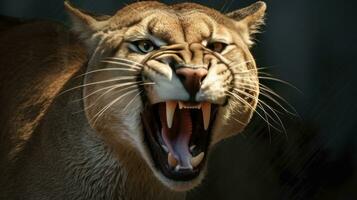 Ferocious Puma. Discover Ultra-Realistic Image of Snarling Wildcat's Intense Anger and Powerful Presence photo