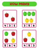 How many peppers. educational game. vegetables. worksheet vector