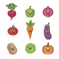 conjunto de sano vegetal íconos limpiar plano vector estilo icono imagen de Fresco tomate, brócoli, papa, cebolla