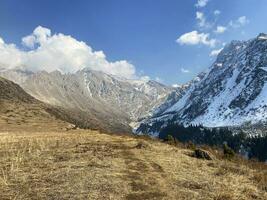 Mountains of Kyrgyzstan. Sunset in the mountains. Trekking in the mountains of Kyrgyzstan. Belogorsk Gorge. Beautiful view of the mountains. Central Asia, Kyrgyzstan. photo