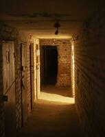 Interior of old grungy warehouse basement. photo