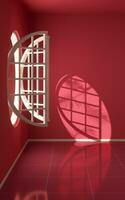 An empty room with round window, 3d rendering. photo