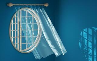 Empty room with blowing curtain, interior background, 3d rendering. photo